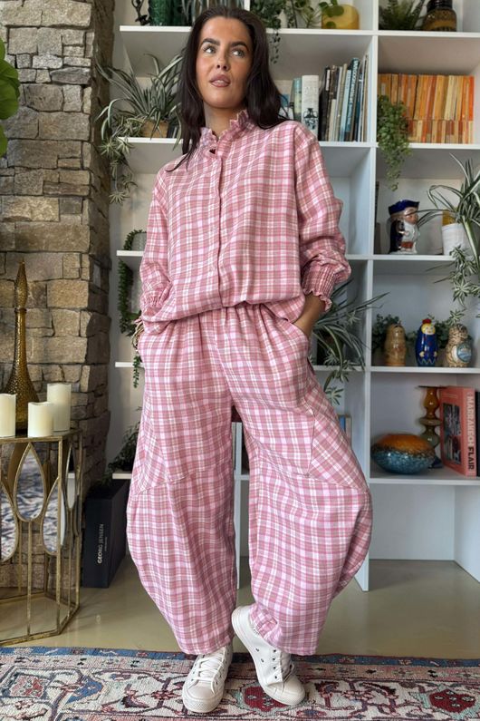 Patrick Plaid Brushed Cotton Edwardian Blouse Foxglove